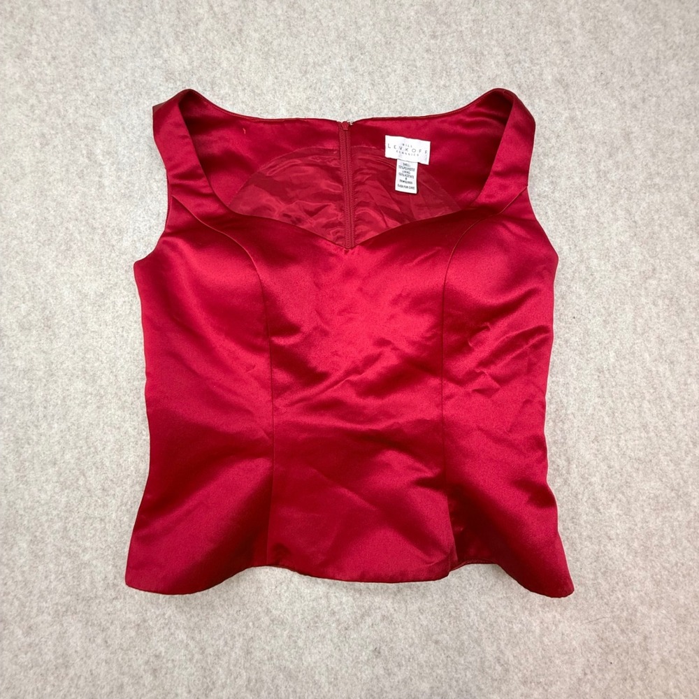 Bill Levkoff Red Satin Corset Style Peplum Top Size 6 Bustier Formal Y2K